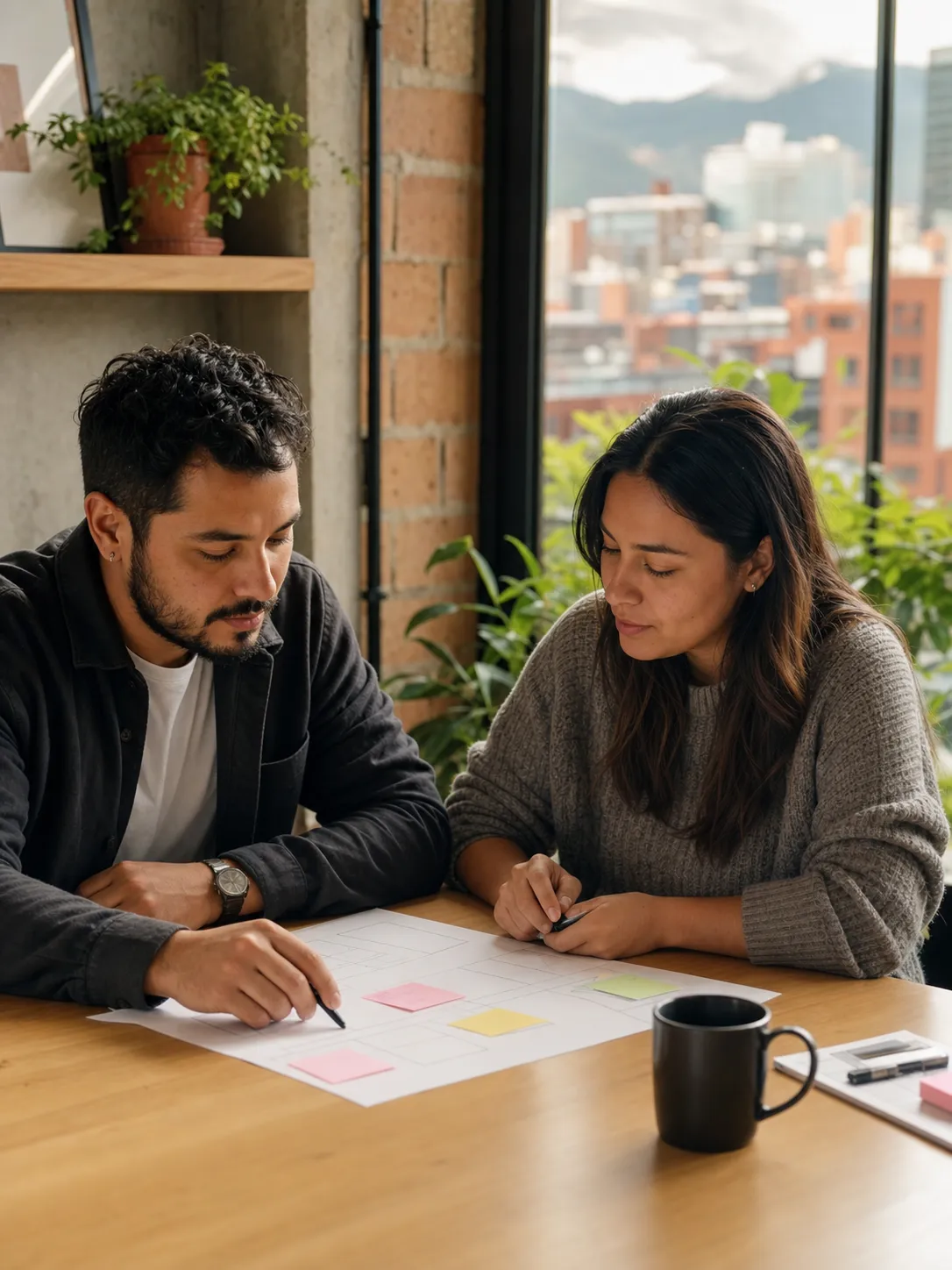Two professionals reviewing a work plan