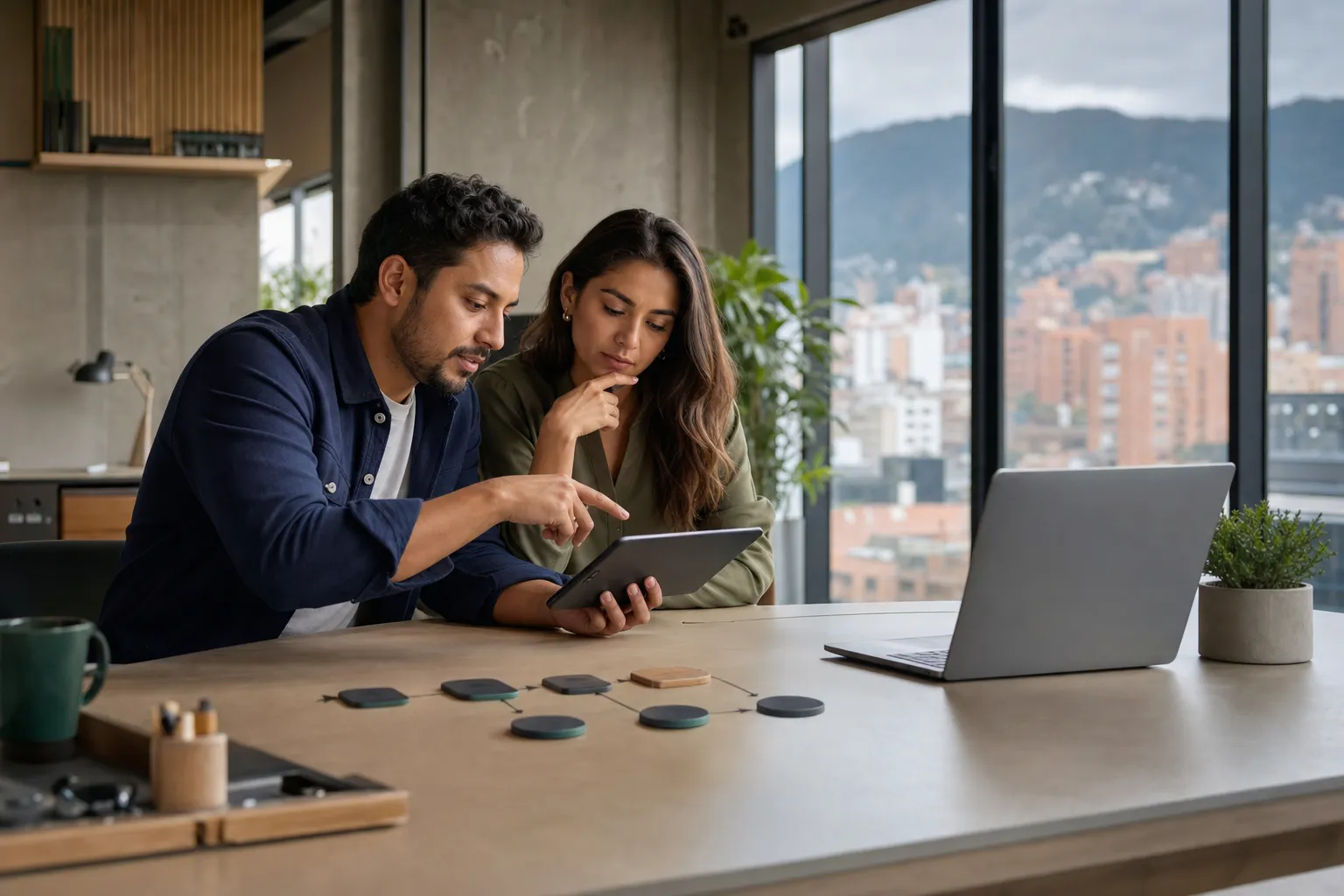 Two professionals reviewing a prototype on a tablet